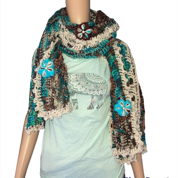 Crocheted Multi-way Poncho Wrap Scarf OOAK! - Picture 6 of 15